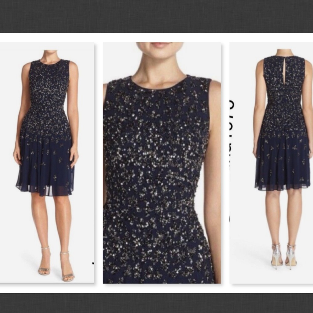 NEW Adrianna Papell Sequin Beaded Embellished Sleeveless Dress  Size  0
